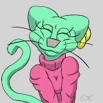  2023 anthro clothing domestic_cat ear_piercing ear_ring erikjadacon felid feline felis female happy hi_res laura_boushop mammal piercing ring_piercing smile solo sweater tail topwear 