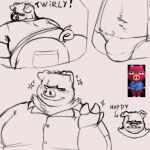  animal_crossing anthro belly bent_over big_butt blush bulge butt clothing curled_tail domestic_pig dress_shirt hi_res holyluhen hooves male mammal multiple_images nintendo overweight rasher_(animal_crossing) scar shirt sketch snout solo speedo suid suina sus_(pig) swimwear tail topwear tusks 