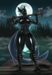  absurd_res anthro axe big_breasts bodysuit breasts clothing corset female fish gas_mask goth hi_res latex latex_mask lingerie marine mask murderer rubber rubber_clothing rubber_suit shark skinsuit solo thick_thighs tight_clothing topwear transfaled_(fwexz) 