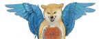  animal animal_focus blue_wings dog doge feathered_wings highres mossacannibalis no_humans orb sharp_teeth shiba_inu simple_background teeth twitter white_background wings 