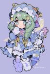  1girl animal_ears cat_ears cat_girl cat_tail chibi commentary_request drill_hair fake_animal_ears fake_tail fire_emblem fire_emblem:_three_houses fire_emblem_heroes flayn_(fire_emblem) flayn_(halloween)_(fire_emblem) green_eyes green_hair hair_ornament hairclip looking_at_viewer mbkmmm swept_bangs tail twin_drills 