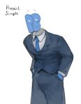  absurd_res blue_body clothed clothing dress_shirt for_a_head fully_clothed hi_res humanoid jacket kogito living_logo male necktie not_furry present_simple shirt solo suit topwear 
