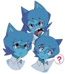 1girl ? animal_ears blue_fur blue_hair cat_ears cat_girl collared_shirt furry furry_female grey_eyes looking_at_viewer mature_female nicole_watterson open_mouth red_eyeliner shirt short_hair the_amazing_world_of_gumball toon_(style) white_shirt yen0028 