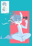  2023 anthro blue_body blue_fur digital_media_(artwork) dryer eyes_closed fur hair_dryer holding_object hydrabb simple_background sitting solo white_body white_fur 