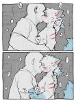  &lt;3 anthro belly bodily_fluids chubby_anthro chubby_male clawed_fingers colored deep_kiss digital_drawing_(artwork) digital_media_(artwork) duo facial_markings featureless_crotch fluffy fluffy_tail french_kissing fukakusa_(ra_tenpu) fur fur_markings head_grab head_markings hi_res human inner_ear_fluff kemono kissing male male_anthro mammal markings navel nipples ra_tenpu saliva saliva_string short short_anthro short_male simple_background slightly_chubby solo standing striped_markings stripes tail tuft white_background white_body white_fur 
