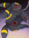  absurd_res anus bdsm black_body blush bondage bound butt chain chained collar eeveelution female feral gaping gaping_pussy generation_2_pokemon genitals hi_res kimubota looking_at_viewer nintendo pokemon pokemon_(species) pussy red_eyes solo spiked_collar spikes spread_legs spreading umbreon 