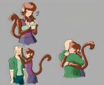  anon_(snoot_game) anthro baby bald bottomwear breasts brown_body brown_fur brown_hair clothed clothing colored duo embrace eyes_closed faceless_character faceless_human female fur hair hand_on_face hand_on_head haplorhine hug human long_tail male mammal monkey musical_note pants primate shirt simple_background small_breasts snoot_game tail tank_top topwear unknown_artist young 