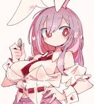  1girl animal_ears bare_shoulders blush breasts bright_pupils closed_mouth detached_collar hair_between_eyes heart large_breasts long_hair massakasama necktie pink_skirt pleated_skirt purple_hair rabbit_ears red_eyes red_necktie reisen_udongein_inaba shirt short_sleeves simple_background skirt solo touhou upper_body white_background white_pupils white_shirt 