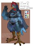  &lt;3 2023 4_fingers absurd_res anthro artist_name avian beak bent_arm big_eyes big_iris biped bird black_claws black_pupils black_text blue_body blue_feathers bra breasts character_name chicken claws cleavage closed_smile clothed clothed_anthro clothed_female clothing dark_body dark_feathers digital_drawing_(artwork) digital_media_(artwork) english_text extended_arm eyeliner feathers female female_anthro female_symbol fingers full-length_portrait galliform gallus_(genus) gender_symbol geometric_background gesture green_eyes hi_res iris lbt9000 looking_at_viewer makeup medium_breasts model_sheet mouth_closed multicolored_bra multicolored_clothing multicolored_panties multicolored_underwear non-mammal_breasts panties phasianid portrait pupils red_eyeliner simple_background slightly_chubby slightly_chubby_anthro slightly_chubby_female smile smiling_at_viewer solo straight_legs symbol text text_on_clothing text_on_panties text_on_underwear thick_thighs toe_claws two_tone_bra two_tone_clothing two_tone_panties two_tone_underwear underwear waving waving_at_viewer white_text wide_hips yellow_beak zoe_(lbt9000) 