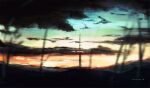  aerial_(aerial_30) blue_sky cloud cloudy_sky dated grass highres no_humans orange_sky original painting_(medium) sky sunlight tower traditional_media transmission_tower 