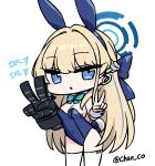 animal_ears blonde_hair blue_archive blue_eyes blue_leotard blush_stickers braid breasts chan_co chibi commentary double_v fake_animal_ears halo hands_up leotard long_hair looking_at_viewer multicolored_hair no_nose official_alternate_costume parted_lips playboy_bunny rabbit_ears rabbit_tail simple_background strapless strapless_leotard streaked_hair tail thighhighs thighs toki_(blue_archive) toki_(bunny)_(blue_archive) twitter_username v very_long_hair white_background white_thighhighs wrist_cuffs 