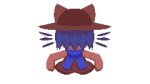  1other :3 animal_ears animal_hat animated animated_gif avolicis blue_hair blue_scarf bouncing brown_headwear brown_tunic cat cat_ears cat_hat chibi closed_mouth english_commentary full_body fumo_(doll) hat highres long_sleeves niko_(oneshot) oneshot_(game) other_focus pixel_art scarf sleeves_past_wrists smile solo spinning transparent_background tunic whiskers yellow_eyes 
