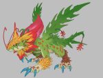  0dder absurd_res bandai_namco claws digimon digimon_(species) dragon elemental_creature feral flora_fauna flower green_body green_eyes grey_background hi_res pistil plant quadruped simple_background solo toropiamon wings 