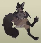  anthro bangs big_tail black_body black_fur black_hair breasts canid canine claws feathered_wings feathers female fluffy fluffy_tail freckles fur genitals hair hoot_(artist) hybrid looking_at_viewer mammal nipples pawpads pussy simple_background smile solo tail toe_claws wings 
