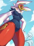  absurd_res anthro beach bikini bodily_fluids breasts cinderace clothing female generation_8_pokemon hare hi_res lagomorph legs leporid mammal nintendo pokemon pokemon_(species) rabbit seaside solo sweat swimwear thighs yarney 