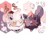  animal_focus artist_name black_fur closed_eyes commentary_request hanabusaoekaki hexagon highres hisuian_zorua no_humans one_eye_closed pokemon pokemon_(creature) simple_background sleeping white_background white_fur yellow_eyes zorua 