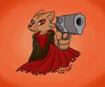  6:5 anthro bodypaint bone canid canine canis cape clothing coyote female gun handgun hi_res laika_aged_through_blood mammal pistol ranged_weapon sen_grisane_(artist) skull solo weapon 