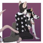  2023 anthro clothed clothing digital_media_(artwork) duo female fully_clothed hi_res looking_at_another male male/female mammal simple_background sitting_on_another 