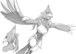  anthro avian beak breath_of_the_wild flying greyscale hair hi_res line_art long_hair male monochrome nintendo revali rito small_waist solo the_legend_of_zelda tyan_iruka wings 