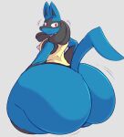  2023 absurd_res ambiguous_gender anthro big_butt black_body black_fur black_inner_ear black_pupils blue_body blue_fur blue_tail butt chest_spike digital_media_(artwork) fur generation_4_pokemon hi_res huge_butt huge_thighs hyper hyper_butt looking_at_viewer looking_back looking_back_at_viewer lucario motion_lines multicolored_body multicolored_fur nintendo nude pokemon pokemon_(species) pupils raised_tail rear_view red_eyes simple_background spikes spikes_(anatomy) tail terito thick_thighs wide_hips yellow_body yellow_fur 