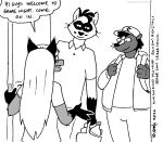  2022 anthro baseball_cap canid canine clothed clothing female fox fur group hair hat headgear headwear male mammal mephitid procyonid raccoon rick2tails rina_(runei) serge_wolf skunk tegerio trio whiskers 