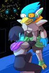  ambiguous_gender anthro armor avian berdly bird blue_body blue_feathers checking deltarune duo feathers human humor kris_(deltarune) male mammal pipis_(deltarune) undergerbil undertale_(series) 