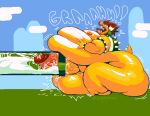  anthro balls big_balls big_butt big_penis blue_sky bodily_fluids bowser butt cloud cum excessive_cum excessive_genital_fluids eyes_closed genital_fluids genitals grass hair huge_balls huge_butt huge_penis hyper hyper_balls hyper_butt hyper_cum hyper_genitalia hyper_penis male mario_bros nintendo nipples obese orange_nipples overweight penis pipe plant precum red_hair reptile scalie sky solo squeamsel turtle yellow_body yellow_skin 