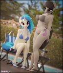  3d_(artwork) absurd_res anthro anthrofied bikini breasts clothing digital_media_(artwork) duo equid equine female friendship_is_magic hasbro hi_res horn mammal my_little_pony nipple_outline octavia_(mlp) side-tie_bikini sitting steamyart string_bikini swimwear unicorn vinyl_scratch_(mlp) 