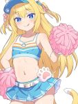  1girl animal_ears blonde_hair blue_eyes cat_ears cat_tail cheerleader long_hair original panties pom_pom_(cheerleading) sports_bra tail ug_(nekonekodou) underwear 