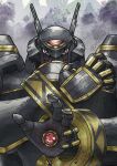  1other absurdres alphamon armor artist_name brown_eyes digicore digimon digimon_(creature) ellidena highres looking_at_viewer no_humans red_eyes solo upper_body watermark 