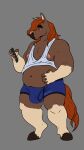  absurd_res anthro belly biggslorp boxer_briefs chubby_anthro chubby_male clothed clothing digital_media_(artwork) equid equine fur hair hi_res horse male mammal nipples overweight overweight_anthro overweight_male raised_clothing raised_shirt raised_topwear shirt simple_background slightly_chubby smile solo thick_thighs topwear underwear 