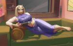  absurd_res ansart anthro big_breasts blue_eyes boss_monster bovid breasts caprine clothed clothing detailed_background female furniture hi_res horn lying mammal nintendo nintendo_switch on_side smile sofa solo toriel undertale undertale_(series) 