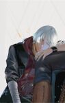  1boy bandages bishounen blue_eyes chaloobie devil_may_cry_(series) highres hood hoodie long_hair nero_(devil_may_cry) non-web_source pale_skin white_hair 