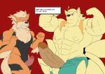  abs anthro anthrofied arcanine balls big_muscles big_penis blush canid canine clothing duo erection flexing_both_biceps flexing_muscles flexing_pecs gameplay_mechanics generation_1_pokemon geng genitals huge_muscles huge_penis humanoid_genitalia humanoid_penis hyper hyper_genitalia hyper_muscles hyper_penis intimidation male mammal muscle_size_difference muscular muscular_male ninetales nintendo nipples nude one_eye_closed penis penis_size_difference pokemon pokemon_(species) size_difference torn_clothing 