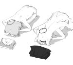  2girls a.r.o.n.a_(blue_archive) arona_(blue_archive) ass back blue_archive clothes_removed dogeza greyscale hairband halo highres kesuga_(re_riyo) long_hair monochrome multiple_girls naked_dogeza short_hair very_long_hair 