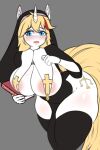  anthro areola big_breasts big_butt blonde_hair blue_eyes blush blush_lines breasts butt cross cutie_mark equid equine female friendship_is_magic hair hasbro hi_res horn huge_breasts huge_butt huge_thighs kt80 looking_at_viewer mammal multicolored_hair my_little_pony nun_outfit open_mouth red_hair simple_background smile solo standing tail thick_thighs unicorn unicorn_horn unknown_character white_body wide_hips 