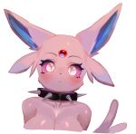  anthro blush breasts collar eeveelution espeon female fur generation_2_pokemon nintendo pink_body pink_eyes pink_fur pokemon pokemon_(species) solo utterangle 