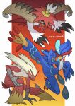  2023 action_pose ambiguous_gender anthro avian blaziken blue_body blue_eyes blue_feathers clenched_fists feathered_crest feathers flying_kick generation_3_pokemon generation_9_pokemon gradient_background group hanato34 head_crest hi_res hisuian_decidueye hisuian_form jumping kick long_legs nintendo pokemon pokemon_(species) pose quaquaval red_body red_eyes red_feathers regional_form_(pokemon) signature simple_background suspended_in_midair tail_feathers talon_hands talons trio white_body white_feathers wings 