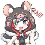  :d absurdres animal_hood black_capelet black_hair black_tube_top blue_eyes blush capelet claw_pose commentary english_commentary fur-trimmed_capelet fur_trim hair_ornament hairclip hakos_baelz hakos_baelz_(3rd_costume) highres hololive hololive_english hood hood_up hooded_capelet mouse_hood multicolored_hair number_hair_ornament official_alternate_costume open_mouth red_hair sharp_teeth smile snowmya strapless streaked_hair teeth tube_top v-shaped_eyebrows virtual_youtuber white_hair 