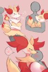  2:3 absurd_res ambiguous_gender anthro blush braixen breasts delphox duo embrace eyes_closed female fennekin fur generation_6_pokemon hi_res hug human mammal nintendo nipples nojaaaaaaaarori orange_body orange_fur pokemon pokemon_(species) red_eyes simple_background 