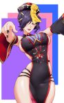  1girl alternate_costume arms_up black_nails breasts fire_emblem fire_emblem_heroes halloween highres igni_tion jiangshi kiran_(female)_(fire_emblem) kiran_(fire_emblem) large_breasts lipstick makeup nail_polish purple_hair 