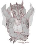  anthro black_sclera claws dragon horn kredri looking_at_viewer male membrane_(anatomy) membranous_wings nude scalie simple_background solo wings 