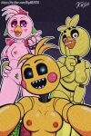  2:3 absurd_res animatronic avian bird blue_eyes blush breasts chica_(fnaf) chicken dyed_pubes feathers female five_nights_at_freddy&#039;s five_nights_at_freddy&#039;s:_security_breach five_nights_at_freddy&#039;s_2 galliform gallus_(genus) glamrock_chica_(fnaf) group hi_res humanoid kushy_wushy machine narrowed_eyes nipple_piercing nipples phasianid piercing robot scottgames slightly_chubby small_breasts steel_wool_studios text toy_chica_(fnaf) trio url 