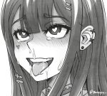  1girl ahegao akuma_nihmune artist_name banefury blush commentary crying crying_with_eyes_open drooling greyscale heart heart-shaped_pupils highres indie_virtual_youtuber mole mole_under_eye monochrome open_mouth portrait saliva solo symbol-shaped_pupils tears teeth tongue tongue_out twitter_username virtual_youtuber 