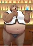 2023 absurd_res anthro belly big_belly brown_body bulge canid canine canis clothing detailed_background domestic_dog hi_res kemono kiyo male mammal overweight overweight_male solo underwear 