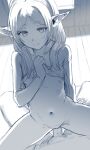  1boy 1girl absurdres backlighting breasts clothes_lift collarbone cowgirl_position elf frieren girl_on_top greyscale hetero hews highres long_hair looking_at_viewer monochrome nipples parted_bangs penis pointy_ears pussy sex sketch small_breasts solo_focus sousou_no_frieren spread_legs straddling thighs vaginal 