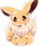  2018 3_toes :3 ambiguous_gender big_ears brown_body brown_ears brown_eyes brown_fur canid colored digital_media_(artwork) eevee feet feral fluffy fluffy_ears fluffy_tail front_view full-length_portrait fur generation_1_pokemon glistening glistening_body glistening_fur hi_res inner_ear_fluff kemono looking_at_viewer mammal monotone_ears monotone_tail multicolored_body multicolored_fur neck_tuft nintendo no_sclera pawpads pink_pawpads pokemon pokemon_(species) portrait pupils quadruped shaded sitting smile solo suppainu tail tan_body tan_fur tan_tail toes tuft two_tone_body two_tone_fur white_pupils 