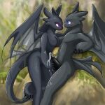  1:1 anthro anthro_on_anthro anthrofied black_body black_penis black_skin blue_eyes blush bodily_fluids breasts butt claws cum cum_drip cum_on_hand cum_on_penis detailed_background dragon dreamworks dripping duo ejaculation erection eye_contact featureless_breasts feet female forest genital_fluids genitals grey_body grey_scales handjob how_to_train_your_dragon intraspecies looking_at_another male male/female membrane_(anatomy) membranous_wings nervous night_fury non-mammal_breasts nude outside penile penis plant purple_eyes pussy scales scalie selfcest sex square_crossover toothless tree western_dragon wings zunu-raptor 