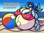  anthro areola areola_slip ball beach beach_ball big_areola big_breasts big_nipples blue_body blue_eyes blue_hair blush breasts bulging_breasts clothing dialogue eyewear eyewear_on_head female fish fish_tail hair huge_areola huge_breasts huge_nipples hyper hyper_breasts hyper_pregnancy inflatable mackenzie_(sprucy) mackerel_(fish) marine navel nipple_outline nipples non-mammal_breasts outie_navel pink_clothing pink_swimwear pregnant pregnant_female scombrid scombriform sea seaside solo sprucy sunglasses sunglasses_on_head swimwear water 