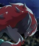  claws closed_mouth green_eyes highres looking_at_viewer night no_humans outdoors pokemon pokemon_(creature) rumine_(yoshi1234567) sideways_glance smile solo zoroark 